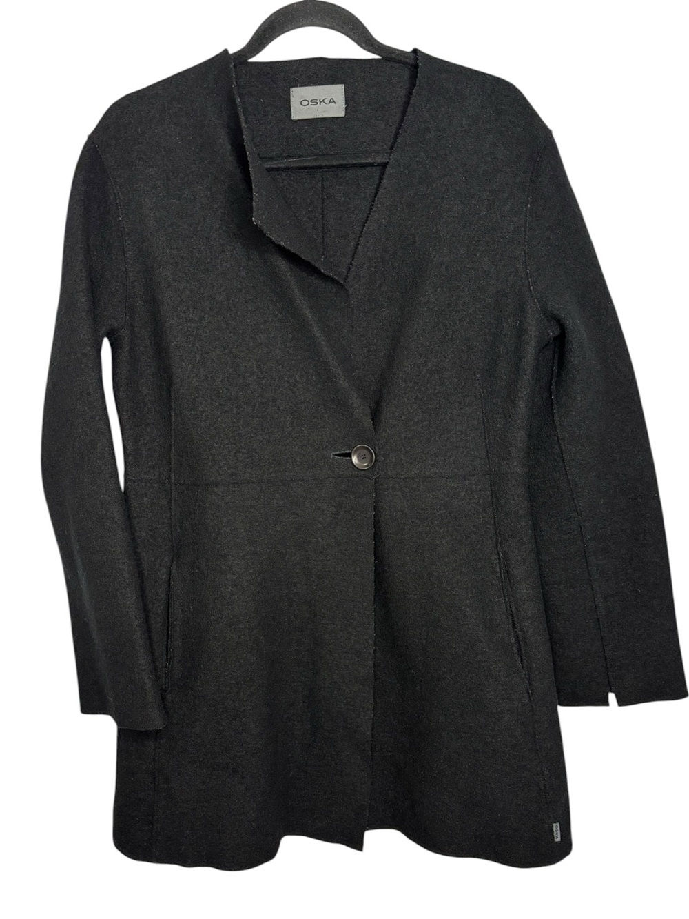 OSKA Boiled Wool Jacket Asymmetric Neckline Single Button Closure Size 1 (6-8)
